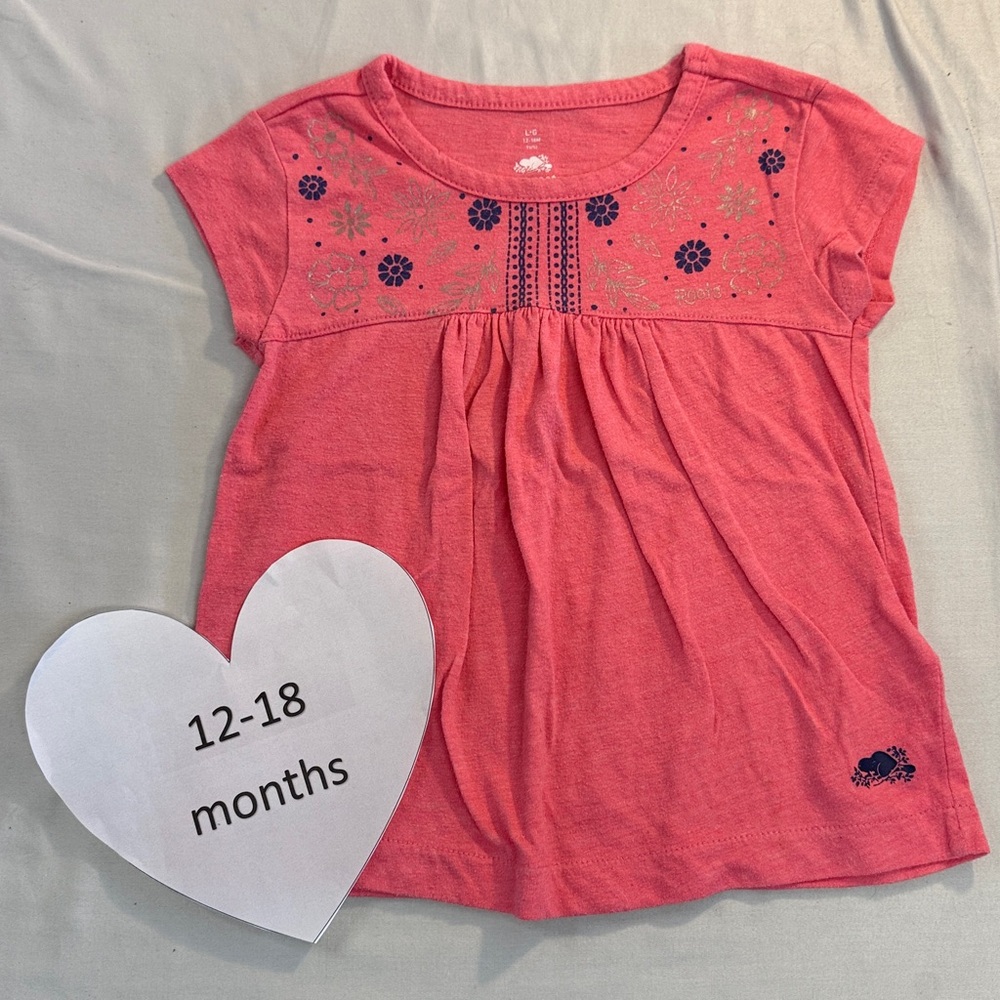 Roots - Coral Kids Tee with floral accents
